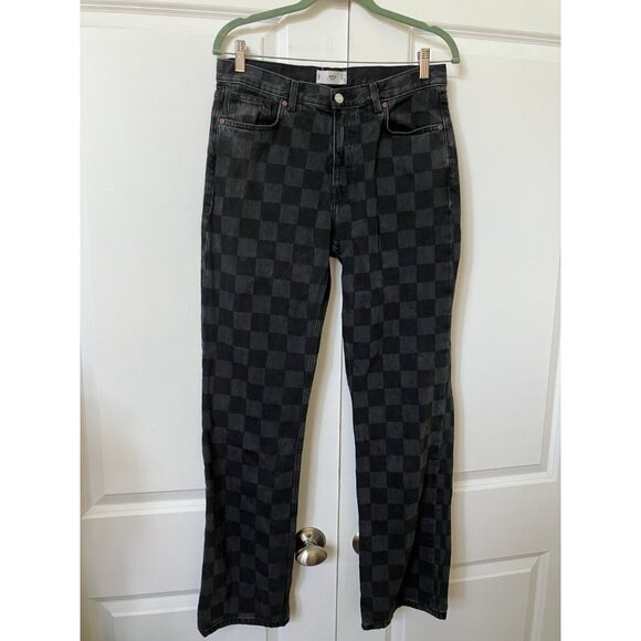Mango Jeans Womens 8 Straight Leg Check Checkered Denim Black Gray - Picture 2 of 12